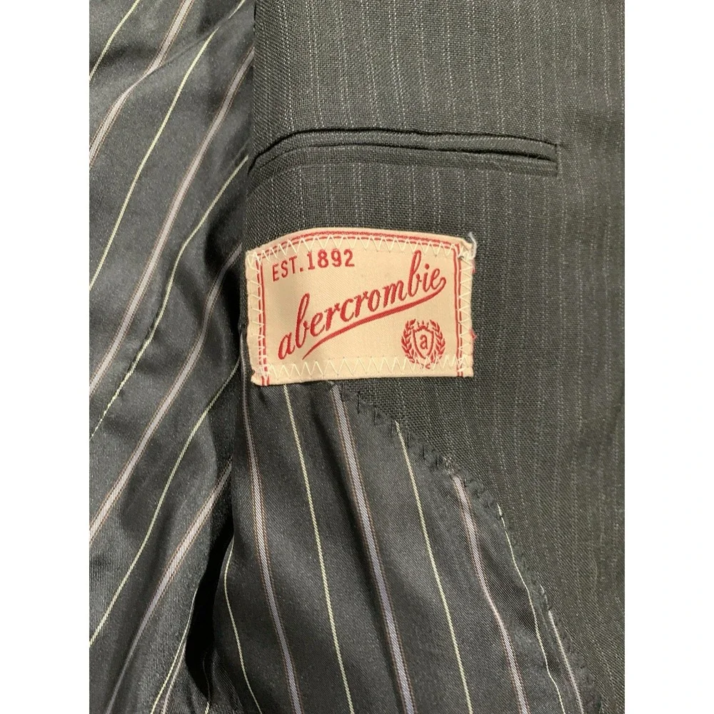 Vintage 90s Y2K Abercrombie Fitch Wool Lined Pinstripe Blazer Size 42 Black EUC